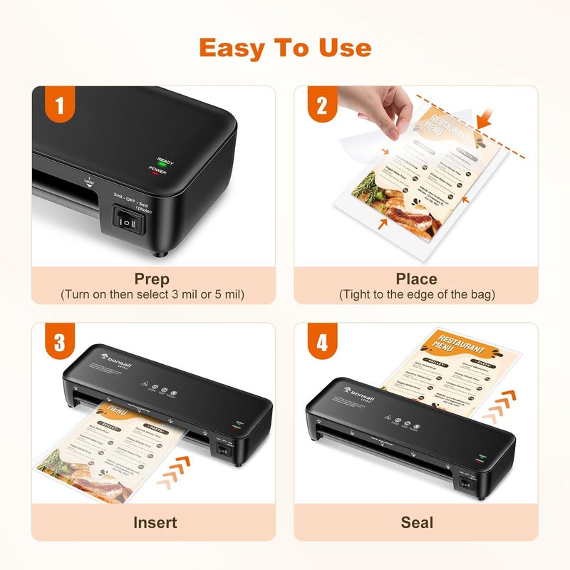 bonsaii Laminator, 9 Inch 4 in-1 Thermal Laminator Machine Never Jam Technology with 40 Laminting Sheets, Paper Cutter, Corner Rounder for Home Office School Business - Image 3
